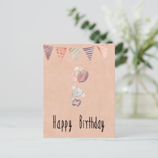 Card (10,8 x 14,2 cm) - Little Mouse With Balloons Briefkaart (Staand voorkant)