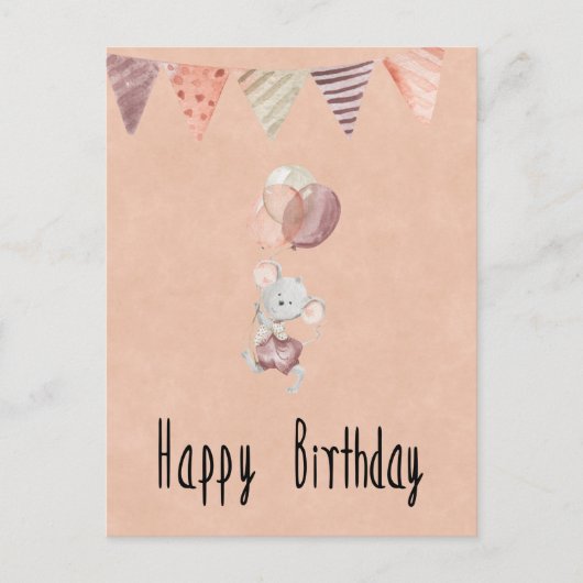 Card (10,8 x 14,2 cm) - Little Mouse With Balloons Briefkaart (Voorkant)