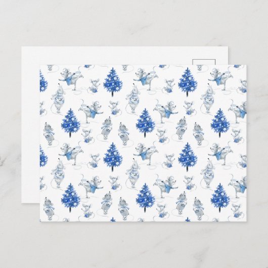 Card (10,8 x 14,2 cm) - Snow Mice Pattern Briefkaart (Voorkant / Achterkant)