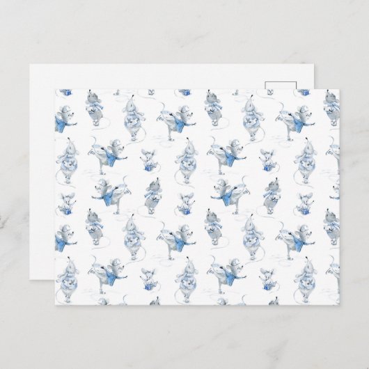 Card (10,8 x 14,2 cm) - Snow Mice Pattern Briefkaart (Voorkant / Achterkant)