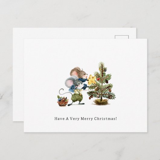 Card (10,8 x 14,2 cm) - Two Little Mice Christmas Briefkaart (Voorkant / Achterkant)