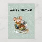 Card (10,8 x 14,2 cm) - Two Mice On A Sleigh Briefkaart (Voorkant)