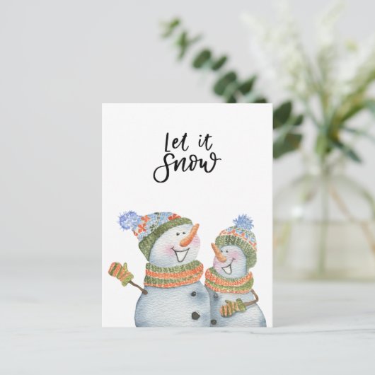 Card (10,8 x 14,2 cm) - Two Snowmen Briefkaart (Staand voorkant)