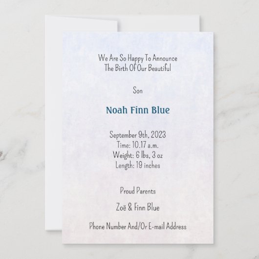 Card (12,7 x 17,8 cm) - Birth Announcement Kaart (Achterkant)