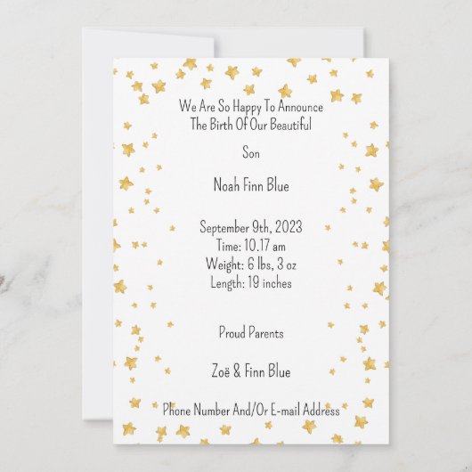 Card (12,7 x 17,8 cm) - Birth Announcement Kaart (Achterkant)