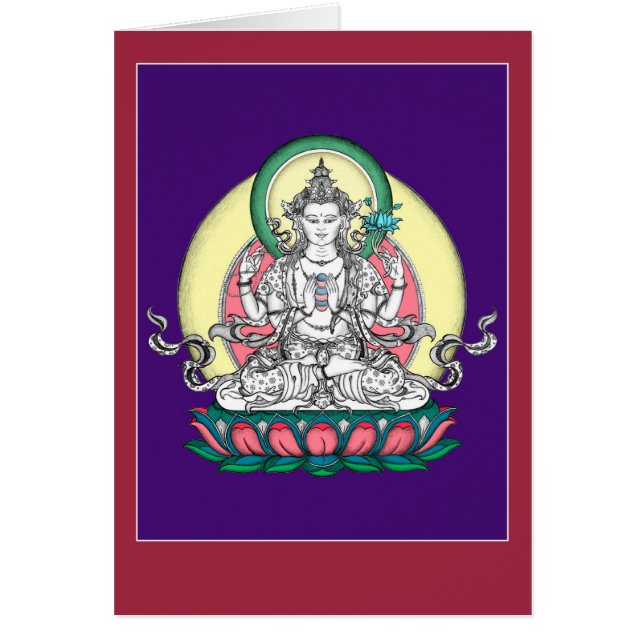 CARD Chenrezig/Avalokiteshvara met uitleg (Voorkant)