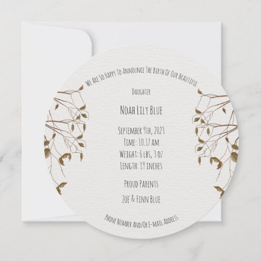 Card (Circle) - Birth Announcement Giraffe Kaart (Achterkant)