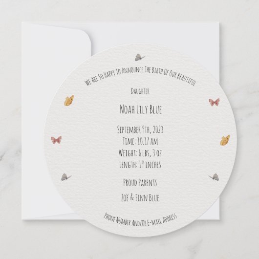 Card (Circle) - Birth Announcement Kaart (Achterkant)