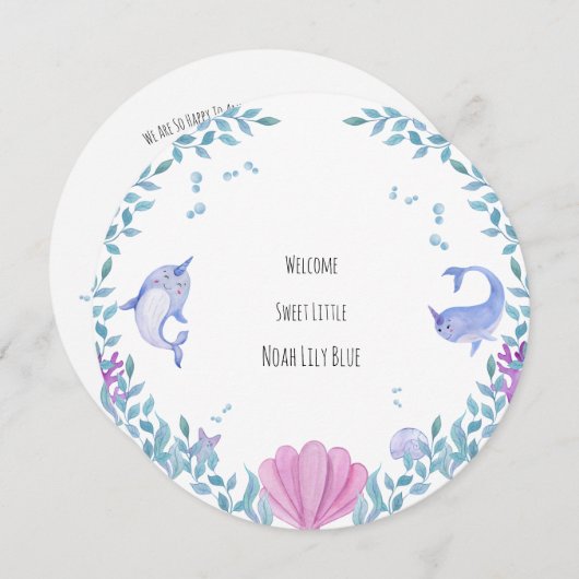 Card (Circle) - Birth Announcement Ocean Kaart (Voorkant / Achterkant)