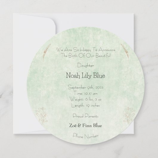 Card (Circle) - Birth Announcement Ocean Kaart (Achterkant)