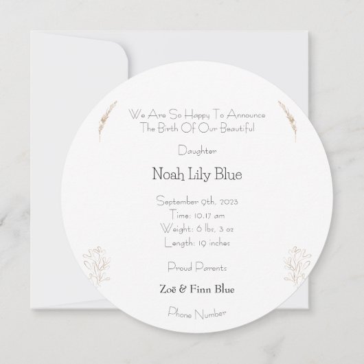 Card (Circle) - Birth Announcement Ocean Kaart (Achterkant)