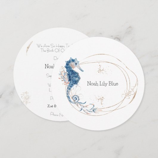 Card (Circle) - Birth Announcement Ocean Kaart (Voorkant / Achterkant)