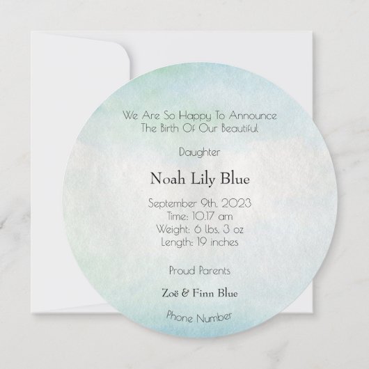 Card (Circle) - Birth Announcement Ocean Kaart (Achterkant)