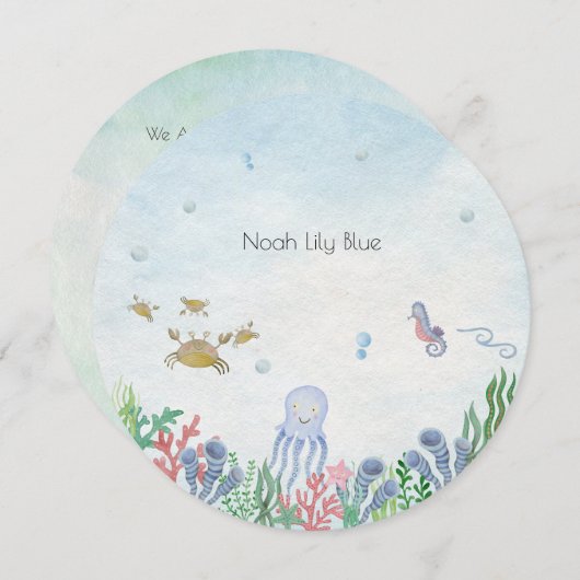 Card (Circle) - Birth Announcement Ocean Kaart (Voorkant / Achterkant)