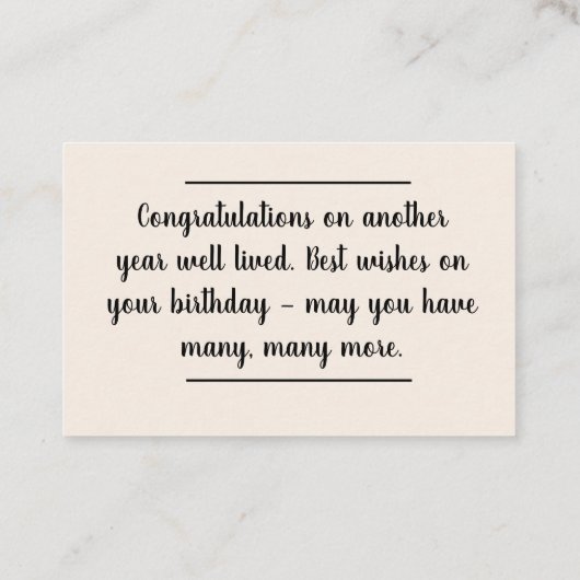 Card insert - Birthday Message - A Life Well Live Visitekaartje (Achterkant)