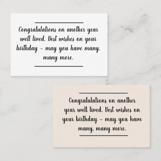 Card insert - Birthday Message - A Life Well Live Visitekaartje (Voorkant / Achterkant)