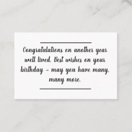 Card insert - Birthday Message - A Life Well Live Visitekaartje