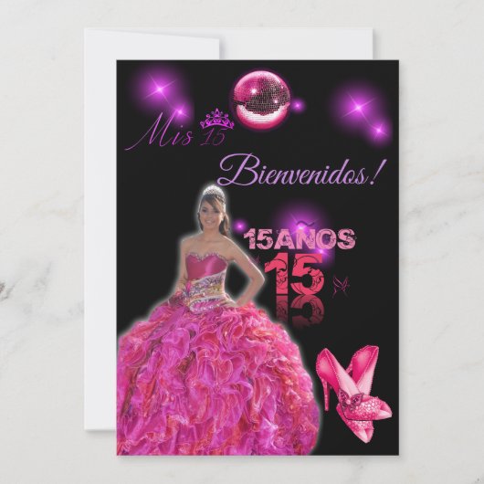 card of 15 black with fuxia bienvenidos kaart (Voorkant)