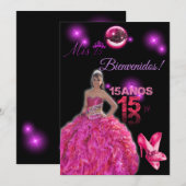 card of 15 black with fuxia bienvenidos kaart (Voorkant / Achterkant)