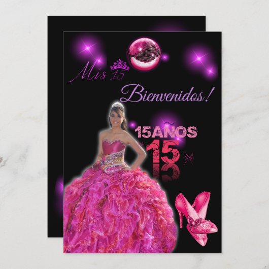 card of 15 black with fuxia bienvenidos kaart (Voorkant / Achterkant)