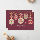 Card of Christmas Ornaments  With Floral Patterns Notitiekaartje (Voorkant / Achterkant in situ)