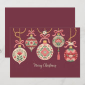 Card of Christmas Ornaments  With Floral Patterns Notitiekaartje (Voorkant / Achterkant)
