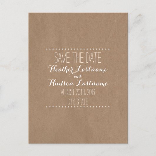 Cardboard geïnspireerde bruiloft bespaart datum aankondigingskaart (Voorkant)