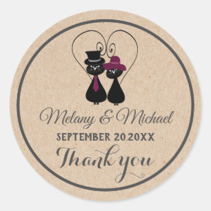 Cardboard grappig kattenliefdeskoppel bedankt ronde sticker