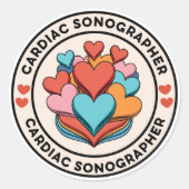 Cardiale Sonograaf Gestapelde Hartstickers Ronde Sticker (Voorkant)