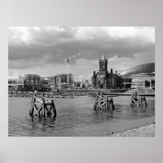 Cardiff Bay, Cardiff, Wales - Black and White Poster (Voorkant)