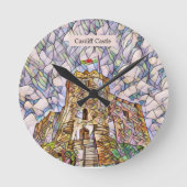 Cardiff Castle, gepersonaliseerde Abstracte digita Ronde Klok (Voorkant)