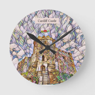 Cardiff Castle, gepersonaliseerde Abstracte digita Ronde Klok