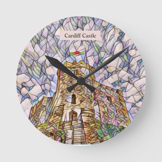 Cardiff Castle, gepersonaliseerde Abstracte digita Ronde Klok (Voorkant)