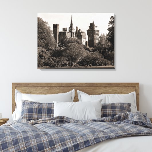 Cardiff Castle II - Sepia Canvas Afdruk (Insitu (Slaapkamer))