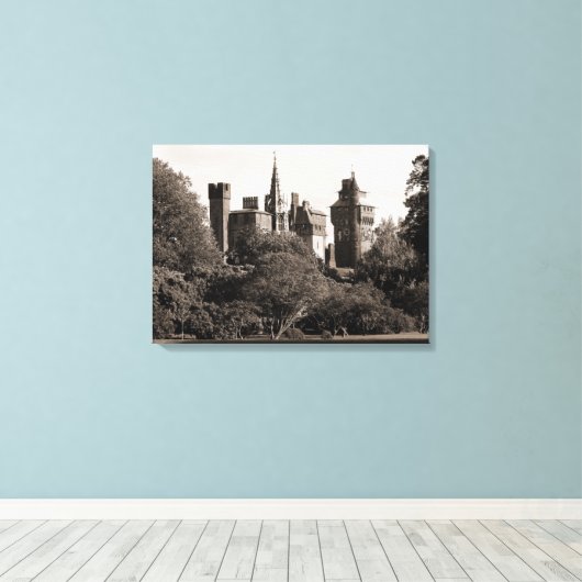 Cardiff Castle II - Sepia Canvas Afdruk (Insitu (Houten vloer))