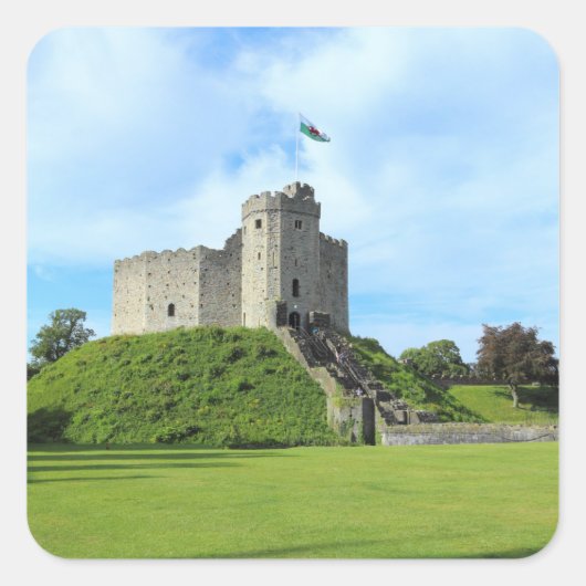 Cardiff Castle Keep II Vierkante Sticker (Voorkant)