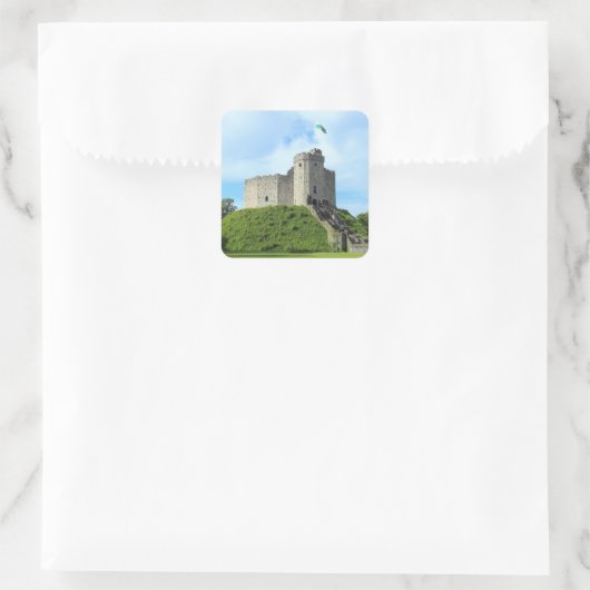 Cardiff Castle Keep Vierkante Sticker (Tas)