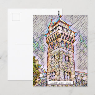 Cardiff Castle Tower Abstracte digitale kunst Briefkaart