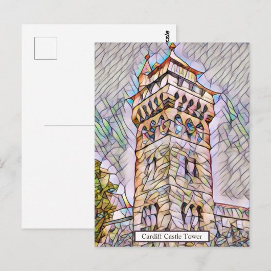 Cardiff Castle Tower Abstracte digitale kunst Briefkaart (Voorkant / Achterkant)
