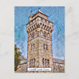 Cardiff Castle Tower Abstracte digitale kunst Briefkaart