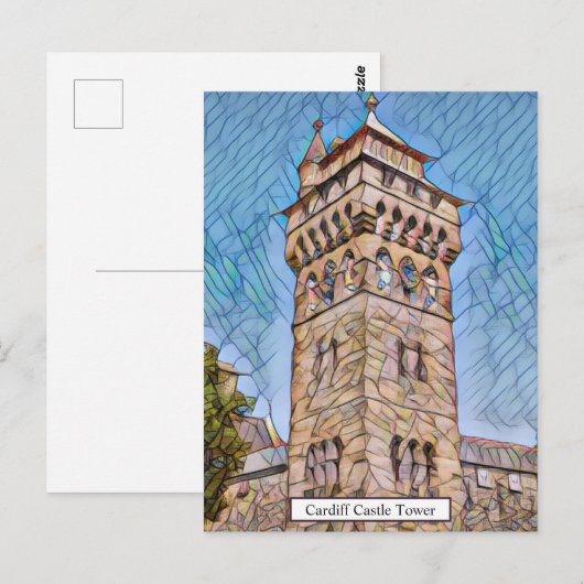 Cardiff Castle Tower Abstracte digitale kunst Briefkaart (Voorkant / Achterkant)