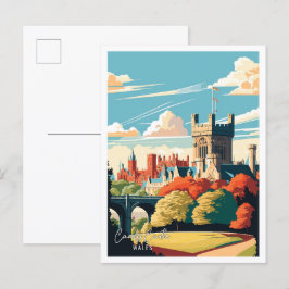 Cardiff Castle Wales vintage reisillustratie Briefkaart