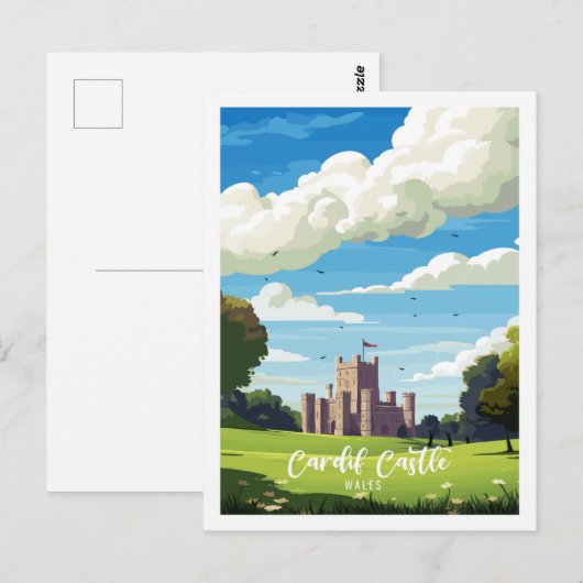 Cardiff Castle Wales vintage reizen Briefkaart (Voorkant / Achterkant)