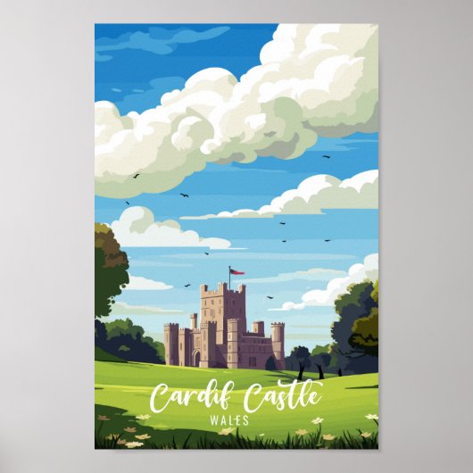 Cardiff Castle Wales vintage reizen Poster (Voorkant)