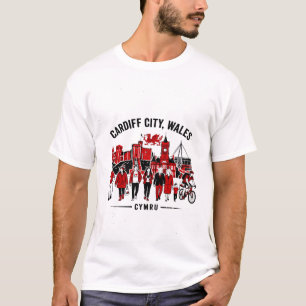 Cardiff City Wales Skyline met lokale bevolking T-shirt