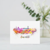 Cardiff skyline in waterverf briefkaart (Staand voorkant)