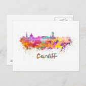 Cardiff skyline in waterverf briefkaart (Voorkant / Achterkant)