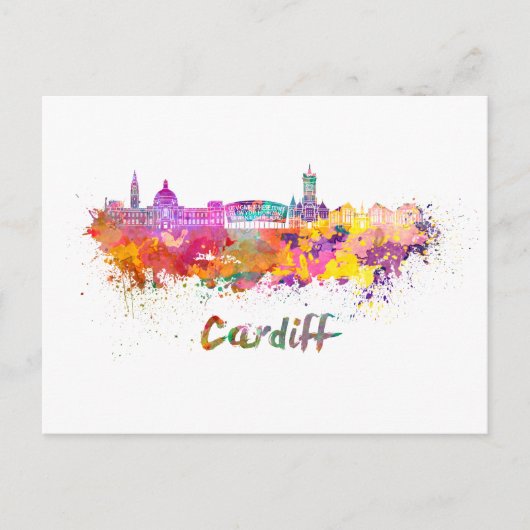 Cardiff skyline in waterverf briefkaart (Voorkant)