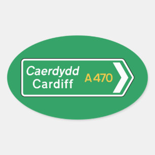 Cardiff, UK Road Sign Ovale Sticker