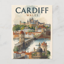 Cardiff Wales Antiek Retro Reizen 